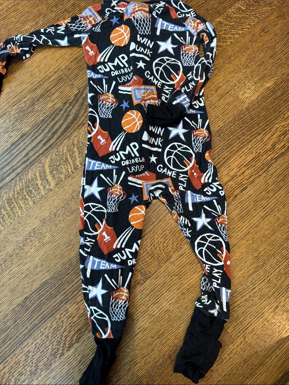 Little Sleepies Kids' Basketball Print Footie Pajamas - Black, Orange, White